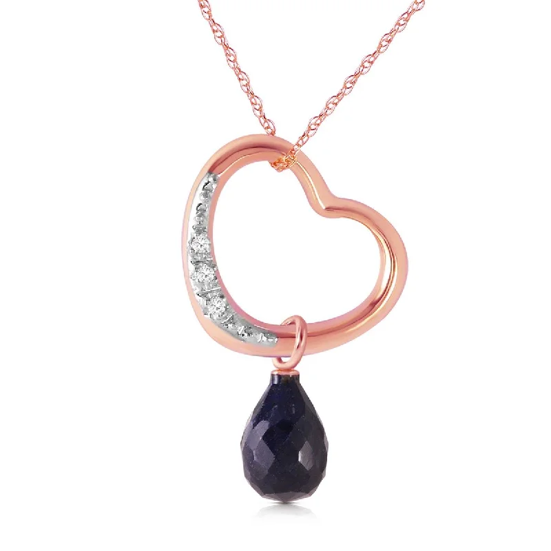 14K Solid Rose Gold Heart Natural Diamond & Sapphire Necklace Certified