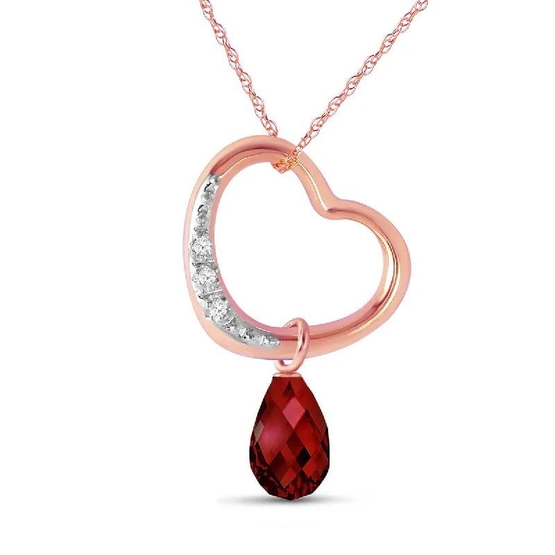 14K Solid Rose Gold Heart Necklace w/ Natural Diamond & Garnet