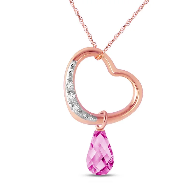 14K Solid Rose Gold Heart Necklace w/ Natural Diamond & Pink Topaz