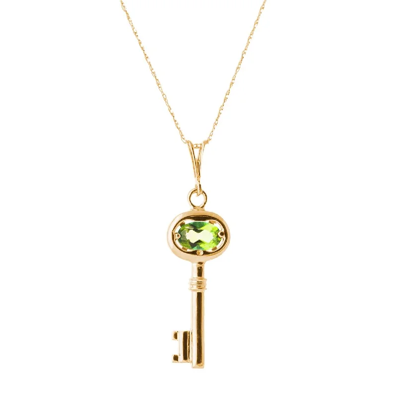 14K Solid Rose Gold Key Charm Necklace w/ Peridot