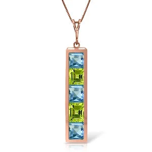 14K Solid Rose Gold Natural Blue Topaz & Peridot Necklace