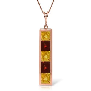 14K Solid Rose Gold Natural Citrine & Garnet Necklace