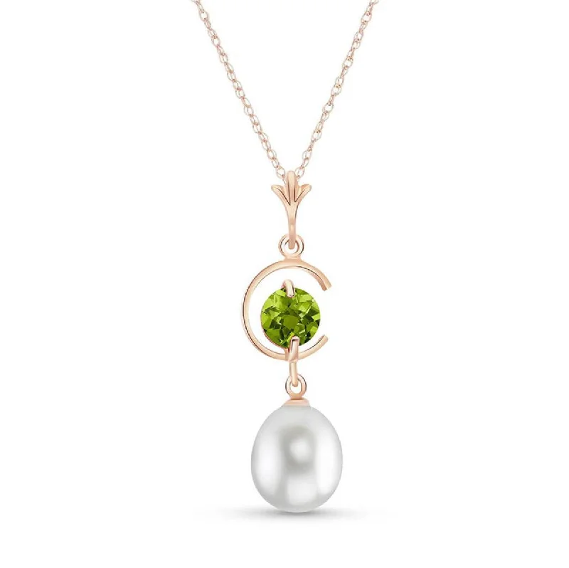 14K Solid Rose Gold Natural Pearl & Peridot Necklace Gemstone