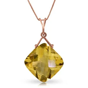 14K Solid Rose Gold Necklace w/ Natural Checkerboard Cut Citrine