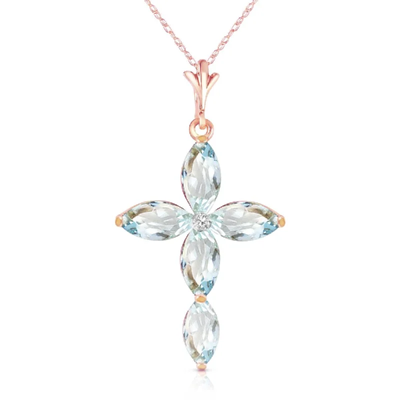 14K Solid Rose Gold Necklace w/ Natural Diamond & Aquamarines