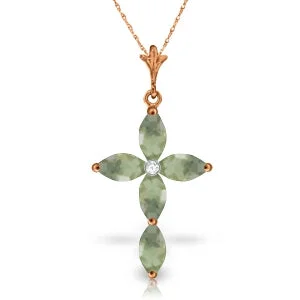 14K Solid Rose Gold Necklace w/ Natural Diamond & Green Amethysts