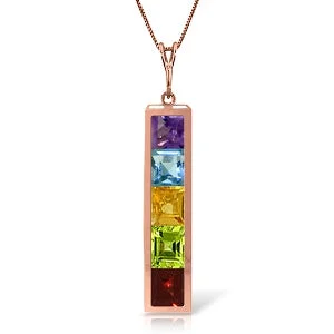 14K Solid Rose Gold Necklace w/ Natural Multi Gemstones