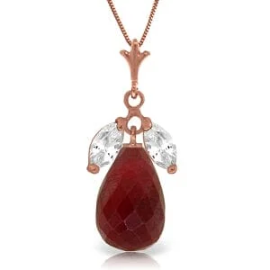 14K Solid Rose Gold Necklace w/ Natural Ruby & Rose Topaz