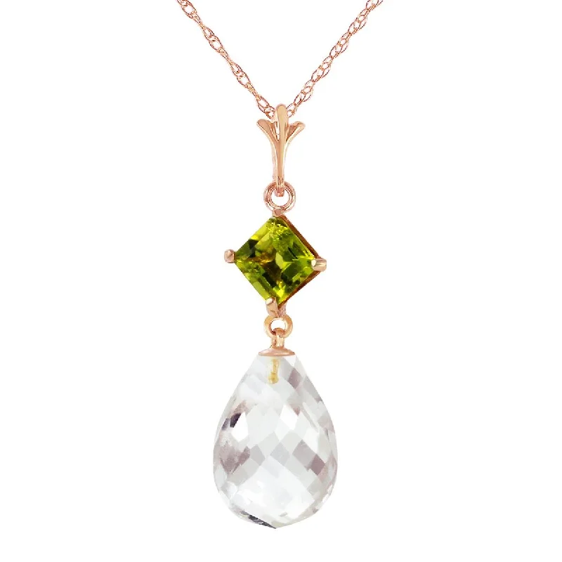 14K Solid Rose Gold Necklace w/ Peridot & Rose Topaz