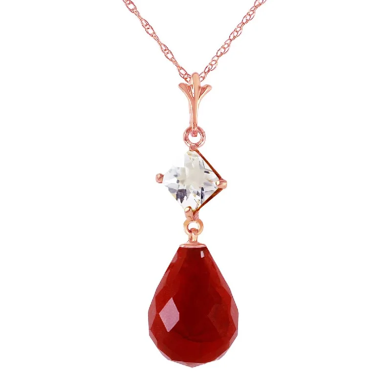 14K Solid Rose Gold Necklace w/ Rose Topaz & Ruby