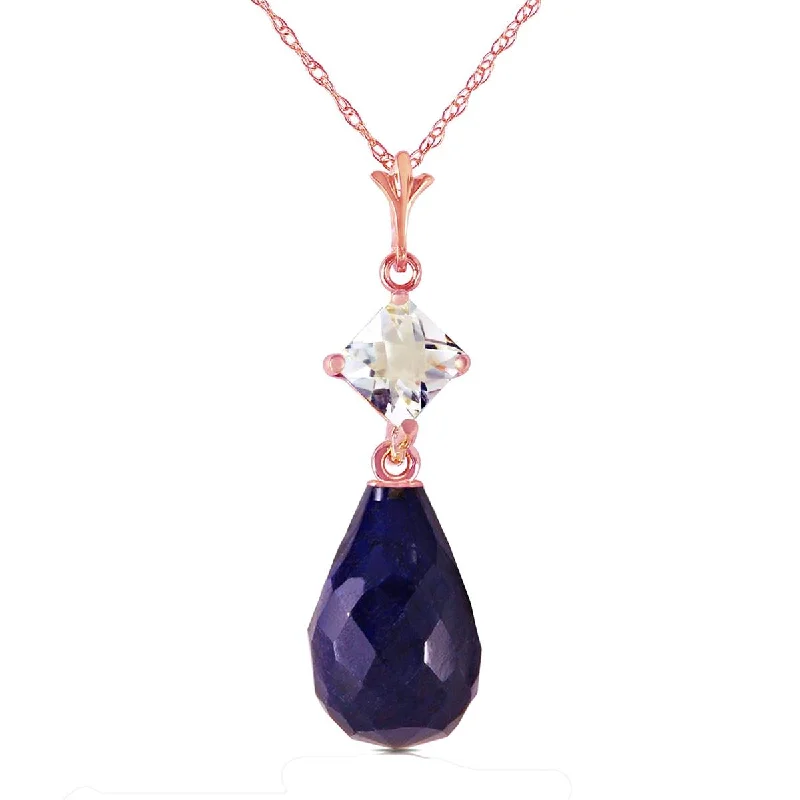 14K Solid Rose Gold Necklace w/ Rose Topaz & Sapphire