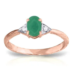 14K Solid Rose Gold Ring Natural Diamond & Emerald Certified