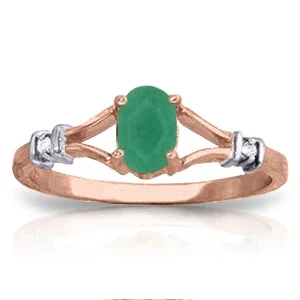 14K Solid Rose Gold Ring Natural Diamond & Emerald Gemstone