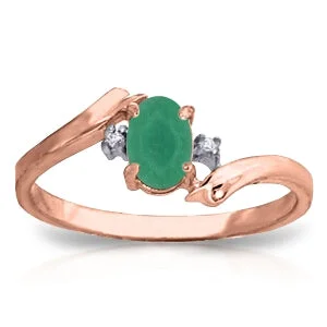 14K Solid Rose Gold Rings Natural Diamond & Emerald Jewelry