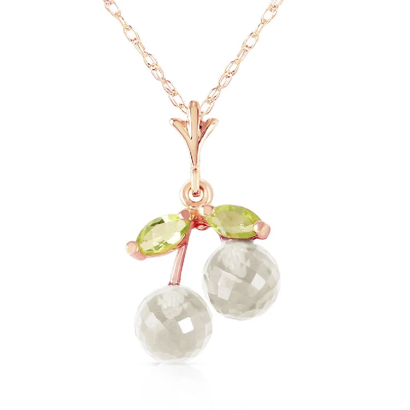 14K Solid Rose Gold Rose Topaz & Peridot Necklace Genuine