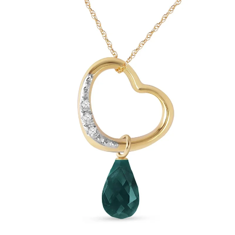 14K Solid Yellow Gold Heart Necklace w/ Natural Diamond & Emerald