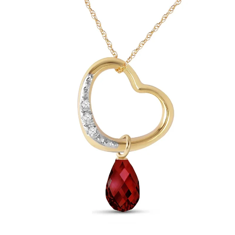 14K Solid Yellow Gold Heart Necklace w/ Natural Diamond & Garnet