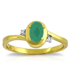 14K Solid Yellow Gold Natural Diamond & Oval Cut Emerald Ring