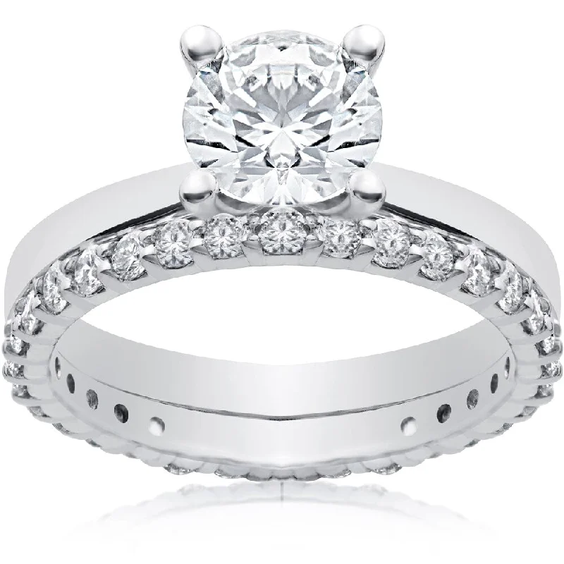 14k White 1 3/4 ct Lab Grown Eco Freindly Diamond Engagement Ring & Matching Eternity Band