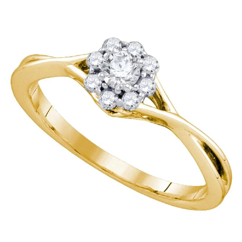 14k Yellow Gold Womens Round Diamond Flower Cluster Promise Ring (1/4 Cttw, G-H Color, I1-I2 Clarity)