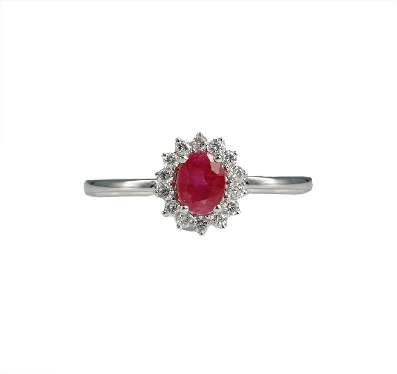 14KT WG ring with 0.13ct diamonds and 0.46ct ruby / 1.23 GM / 14 ST