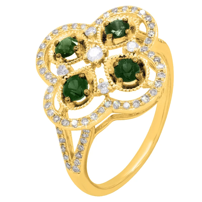 14KT YG RING WITH 0.40CT DIAMONDS AND 0.34CT EM / 2.7GM / 81 STONE