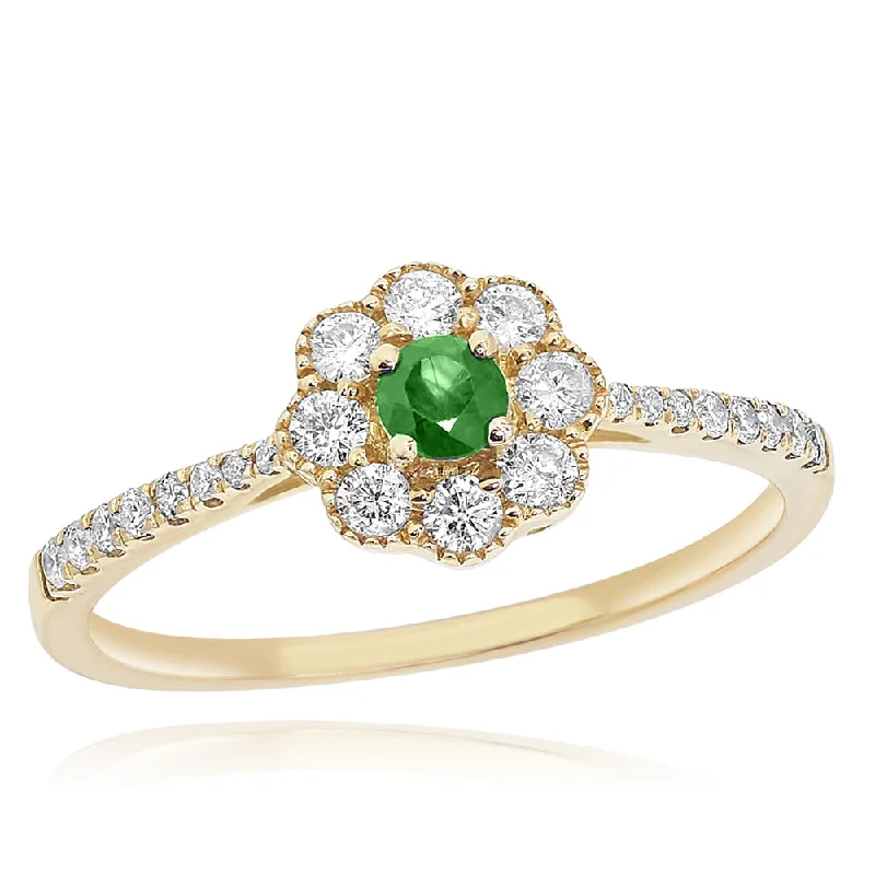 14KYG, DIAMONDS 0.39CT, EMERALD 0.13CT, 1.96GM, 25 STONES