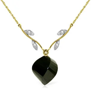 15.52 Carat 14K Solid Yellow Gold Necklace Diamond Twisted Briolette Black Spinel