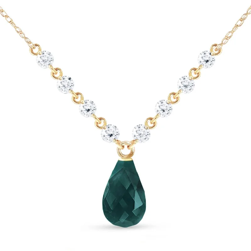 15.6 Carat 14K Solid Yellow Gold Necklace Diamond Emerald