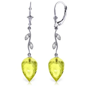 18.02 Carat 14K Solid White Gold Diamond Drop Lemon Quartz Earrings