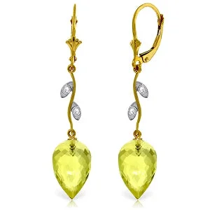 18.02 Carat 14K Solid Yellow Gold Diamond Drop Lemon Quartz Earrings