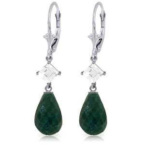 18.6 Carat 14K Solid White Gold Leverback Earrings White Topaz Emerald