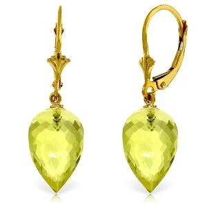 18 Carat 14K Solid Yellow Gold Pointy Briolette Drop Lemon Quartz Earrings