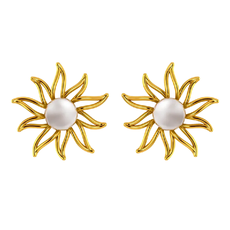 18k Gold Earrings In The Shape Of A Sun With Pearl Design