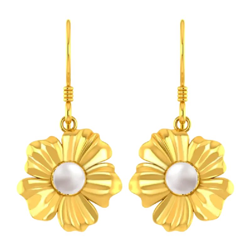 18k Gold Earrings With A Five-petal Floral Design And A Pearl Centre