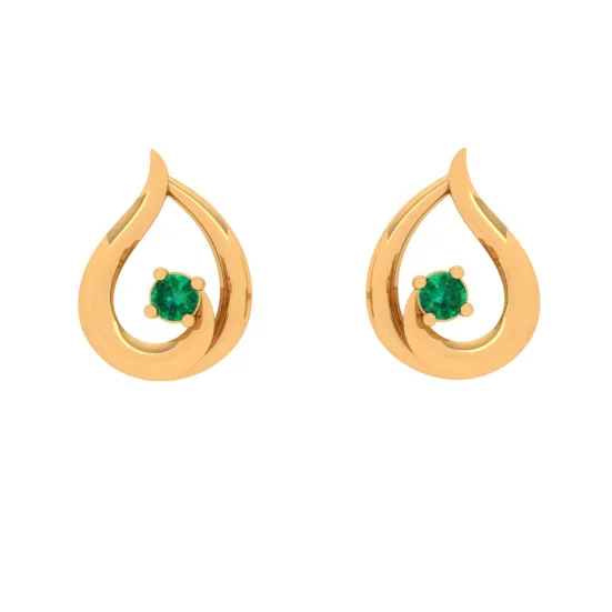 18KT Green Stone Studded Beautiful Gold Stud Earring