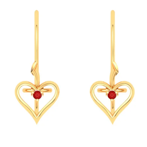 18KT Heart Shape And Red Stone Gold Drop Earring From Online Exclusive Collection