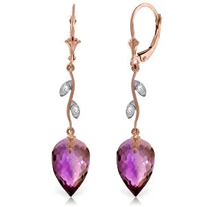 19.02 Carat 14K Solid Rose Gold Diamond Drop Amethyst Earrings