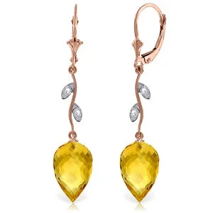 19.02 Carat 14K Solid Rose Gold Diamond Drop Citrine Earrings