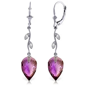 19.02 Carat 14K Solid White Gold Diamond Drop Amethyst Earrings