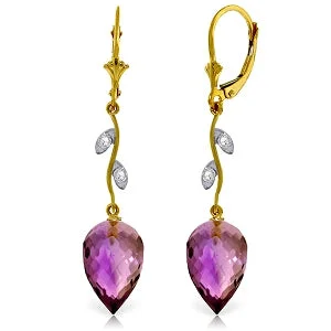 19.02 Carat 14K Solid Yellow Gold Diamond Drop Amethyst Earrings