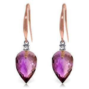 19.1 Carat 14K Solid Rose Gold Fish Hook Earrings Diamond Amethyst