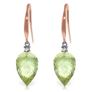 19.1 Carat 14K Solid Rose Gold Fish Hook Earrings Diamond Green Amethyst