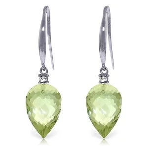 19.1 Carat 14K Solid White Gold Fish Hook Earrings Diamond Green Amethyst