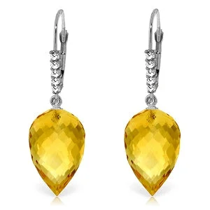 19.15 Carat 14K Solid White Gold Drop Briolette Citrine Diamond Earrings