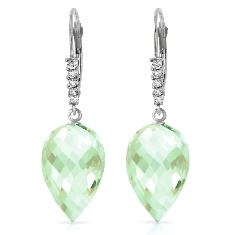 19.15 Carat 14K Solid White Gold Drop Briolette Green Amethyst Diamond Earrings