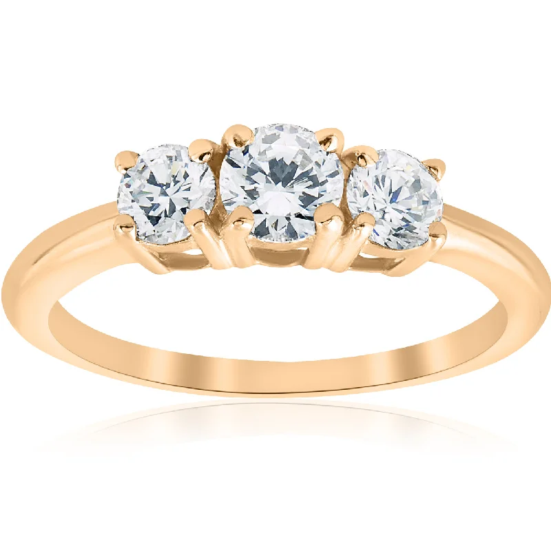 1ct 3 Stone Diamond Engagement Round Cut Ring 10k Yellow Gold