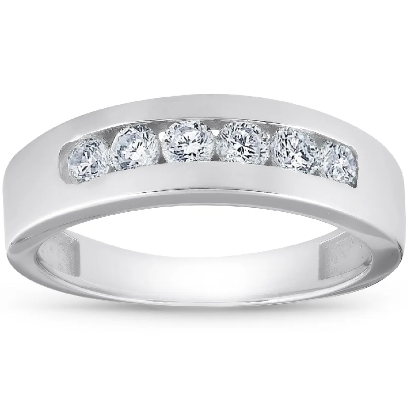 1Ct Diamond Channel Set Polished Wedding Band Mens Ring 14k White Gold Lab Created