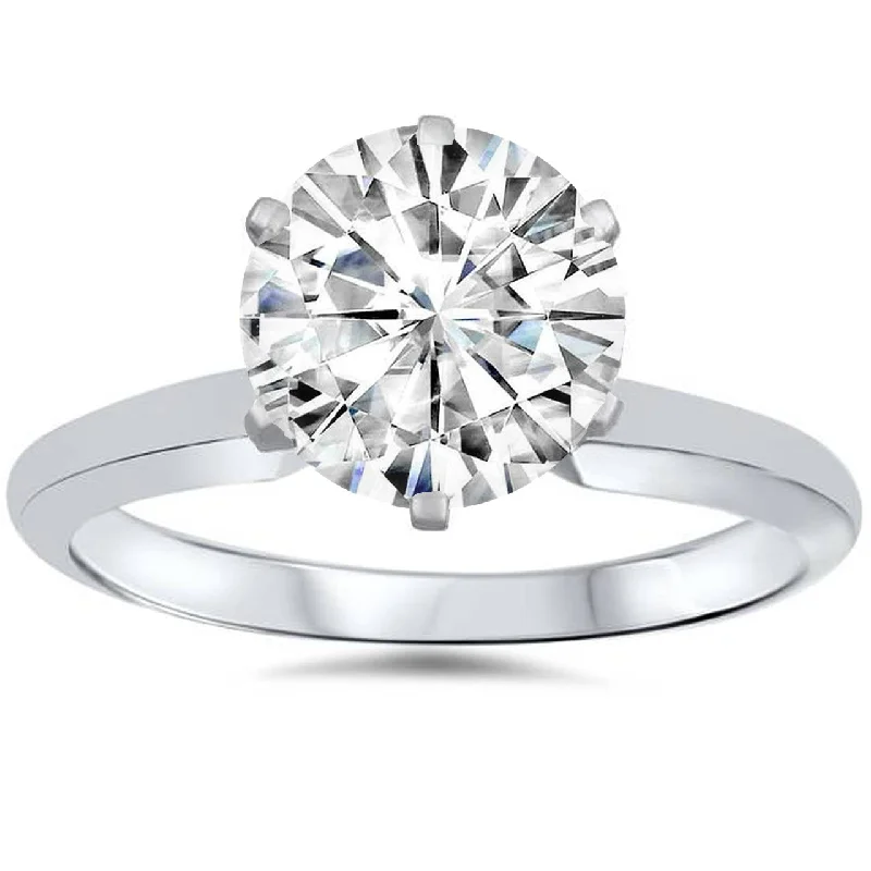 1ct Solitaire Moissanite Engagement Ring Round Brilliant 14k White Gold