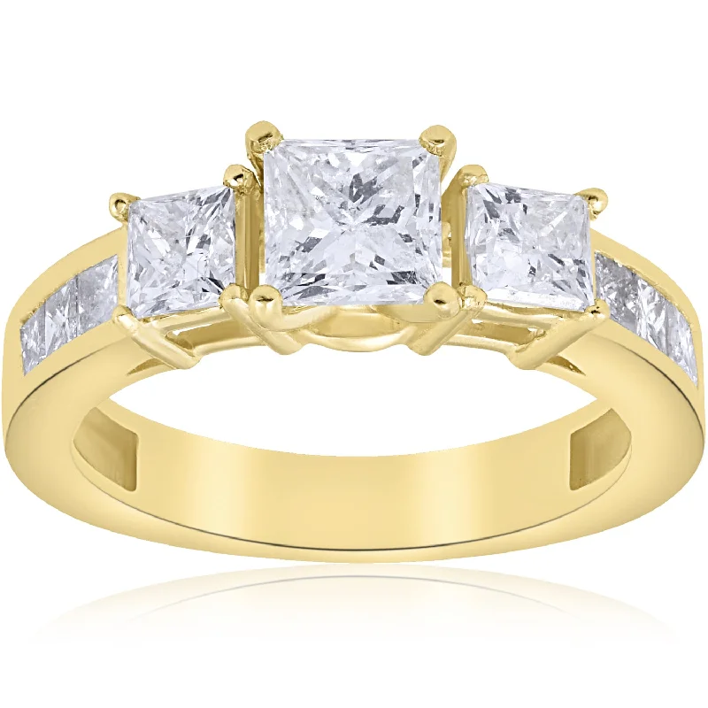 2 1/2 ct Princess Cut Diamond Engagement Ring 14k Yellow Gold